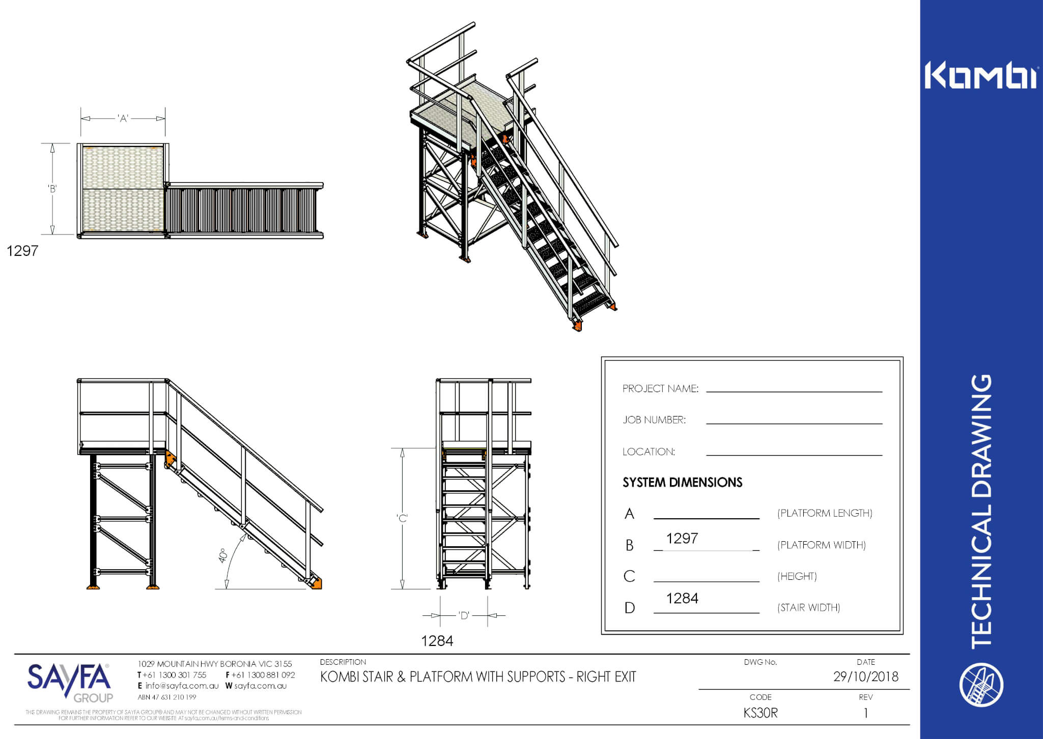 KS30L KOMBI Stair and platform with supports - right