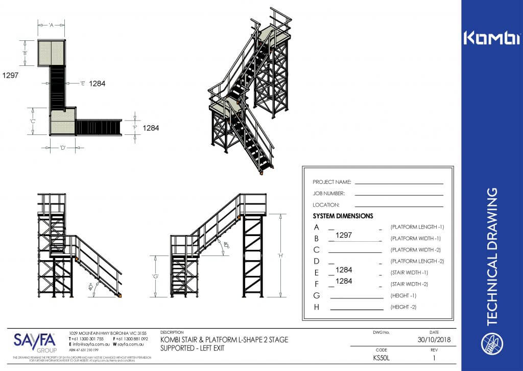 KOMBI KS50L Stair and Platform L-Shape 2 Stage Supported - Left