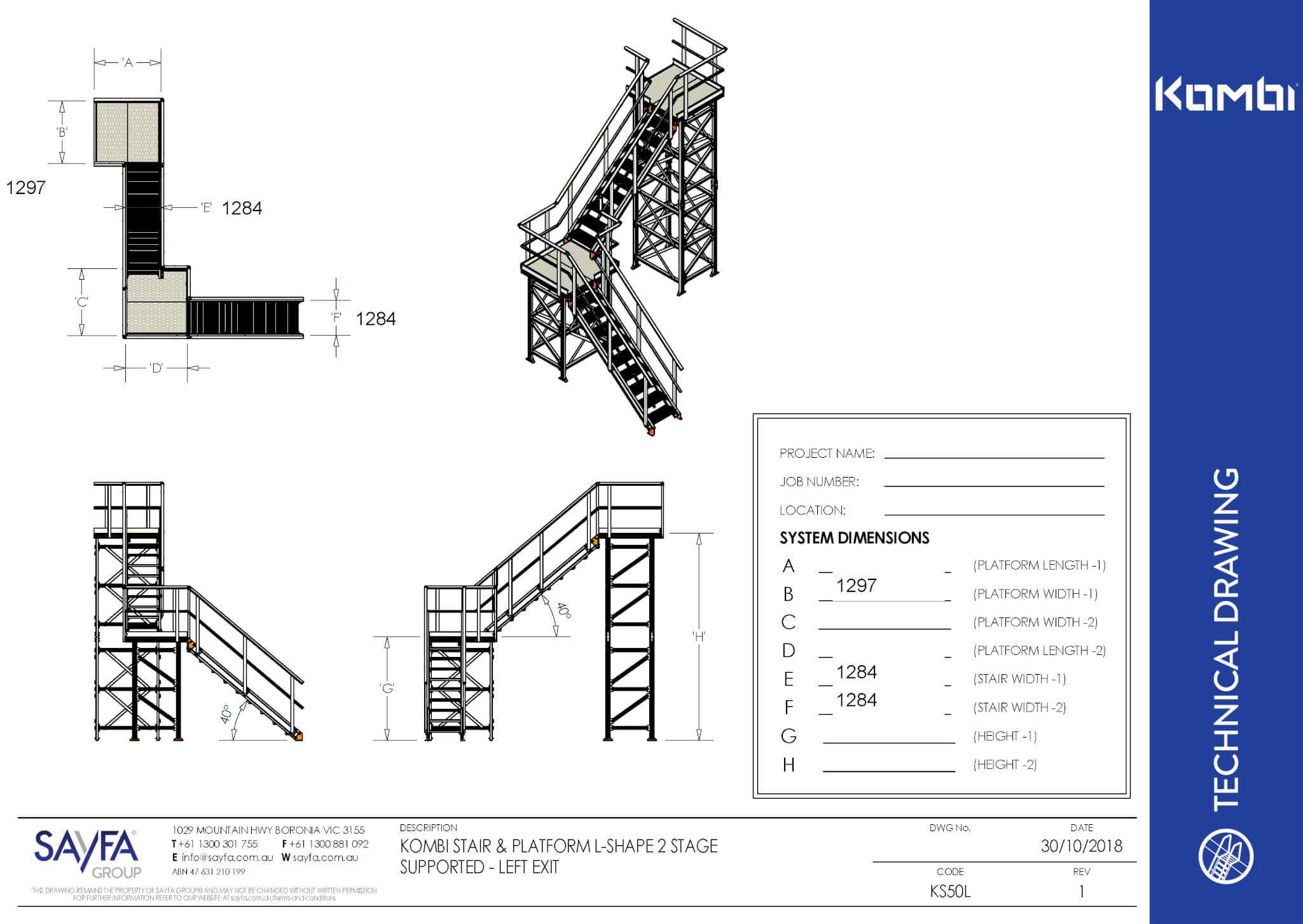 KOMBI KS50L Stair and Platform L-Shape 2 Stage Supported - Left