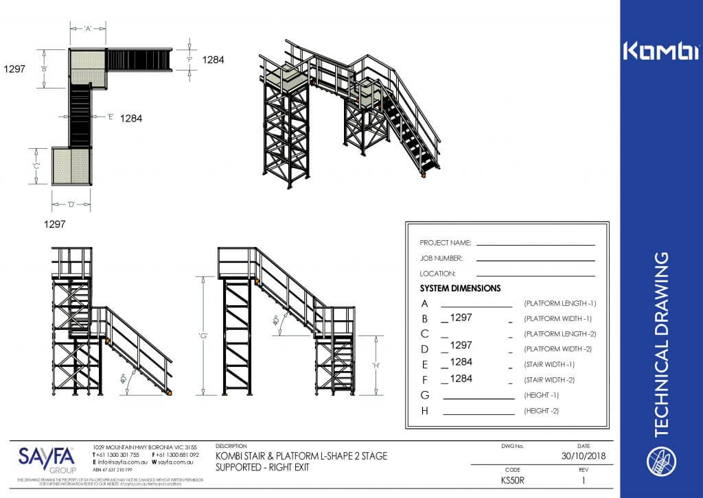 KD50R KOMBI Stair and Platform L-Shape 2 Stage Supported - Right