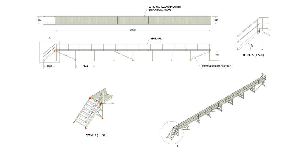 Kombi stair and platform system drawing