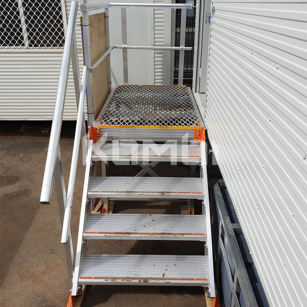 Kombi modular stair and platform systems provide ground level site shed access
